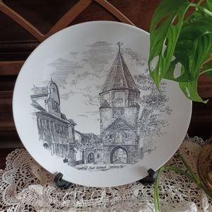 Vintage MCM Black & White Porcelain German Town Plate